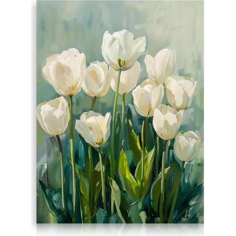 Affiche Tulipe Blanche Vintage, Tableau Toile Botanique Floral Pour Chambre Salon 30x40 Cm Sans Cadre (1/5)