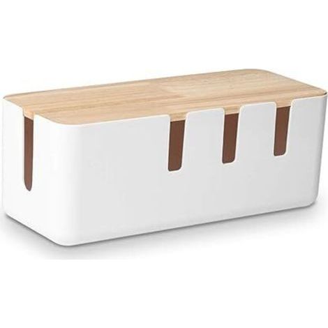 Cable Management Box 30.5 x 12.5 x 11.5 cm, Wooden Lid, Cord Organizer for Desk, TV, Computer, USB Hub System to Hide Power Strips (1/5)
