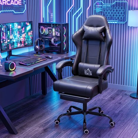 Chaise de jeu ergonomique avec fonction de massage lombaire, dossier et hauteur réglables, noire (1/5)