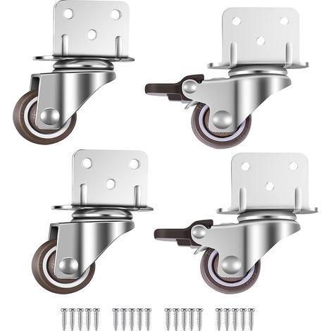 BDD 4 roulettes pivotantes, roulettes de meubles, roues avec freins, plaque de montage de type L 25 mm, adaptées aux meubles, jardinières, berceaux (1/5)