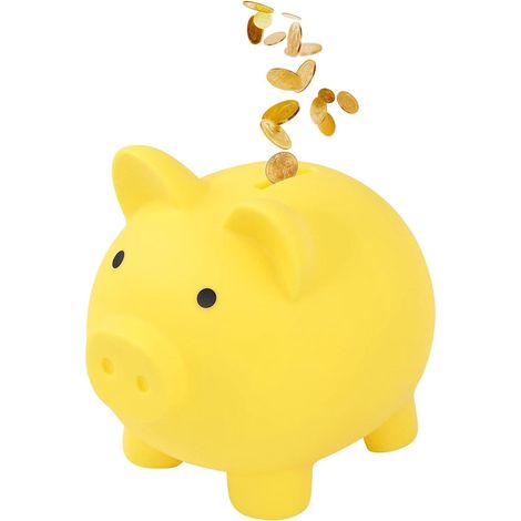 Grande tirelire cochon en plastique jaune, mignonne et incassable, idéale pour les anniversaires, les fêtes et les baby showers. (1/5)