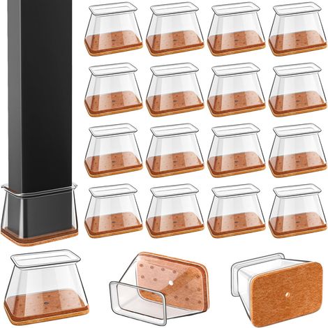 Protection Pied de Chaise rectangulaires, 24 pièces Transparent Protege Pied de Chaise, Patins pour Chaises en Silicone avec Feutre, Convient aux planchers de Bois Franc(Fit:périmètre:95-124mm) (1/5)