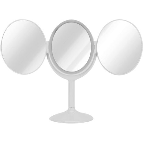 Miroir de maquillage LED pliable et rotatif, tactile, blanc, idéal pour la chambre et le dressing. (1/5)