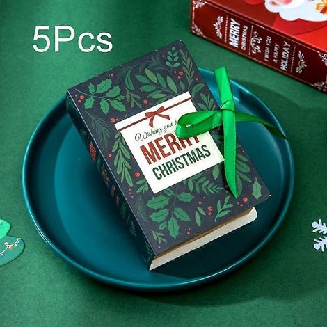 Lot de 5 boîtes à bonbons créatives en forme de livre, décorées sur le thème du Père Noël, pour vos cadeaux de Noël.