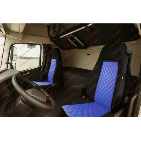 1+1-Set Sitzbezüge aus Kunstleder für VOLVO FH12 EURO 5 2006-2015 - blau-schwarz