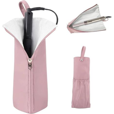 Pochette de rangement pour fer à friser,tapis et sac de rangement 2 en 1 résistant à la chaleurconvient friser et lisseurs cheveux. (1/5)