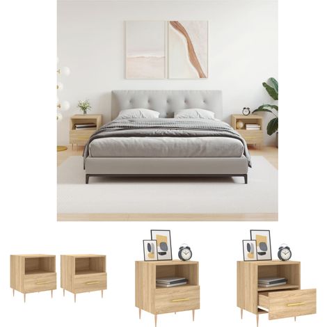 Nachttisch Sonoma-Eiche - vidaXL Nachttische 2 Stk. Sonoma-Eiche 40x35x47,5 cm Holzwerkstoff - Holzwerkstoff Nachttisch (1/5)