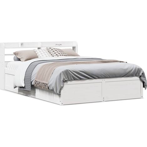 Bed Frame with Headboard White 150x200 cm King Size Solid Wood Pine vidaXL (1/5)