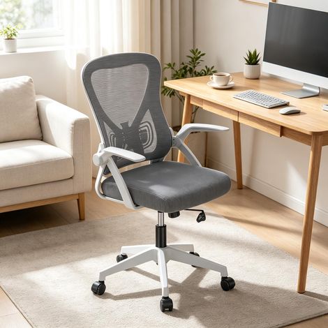 Fauteuil de bureau ergonomique – dossier mesh – accoudoirs relevables – réglable – Base pivotante 360° – 150 kg – gris (1/5)