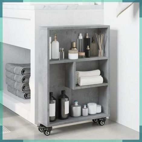 Chariot de rangement étroit - 855226 - gris béton - bois d'ingénierie - 4 roulettes (2 freins) (1/5)