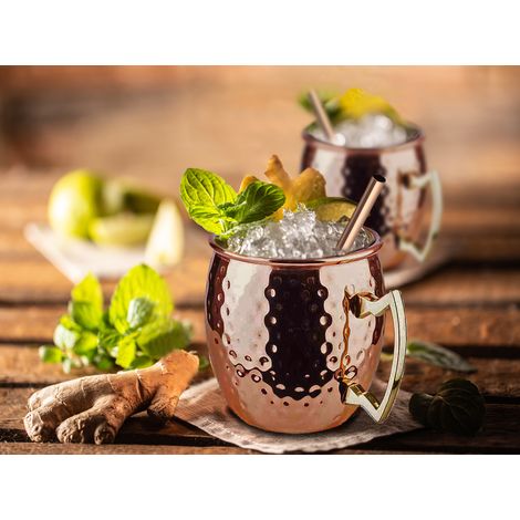Cocktail-Set MOSCOW MULE 2x Becher, Kupfer glänzend inkl. Strohhalme