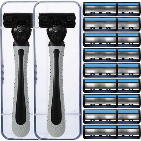 rasoir electriques hommes-Rasoir vintage 6 lames pour homme - Tête pivotante pour contours du visage (20 lames + 2 manches + étuis) (1/4)