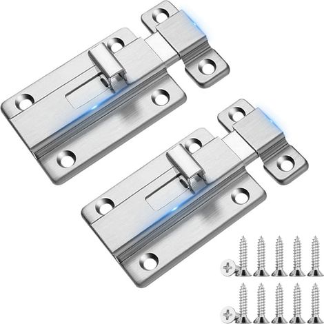 Lot de 2 verrous de porte coulissants en acier inoxydable avec vis - Verrou de sécurité pour porte de jardin, salle de bain, abri de jardin, toilettes, Deadbolt renforcé pour portes intérieures (1/5)