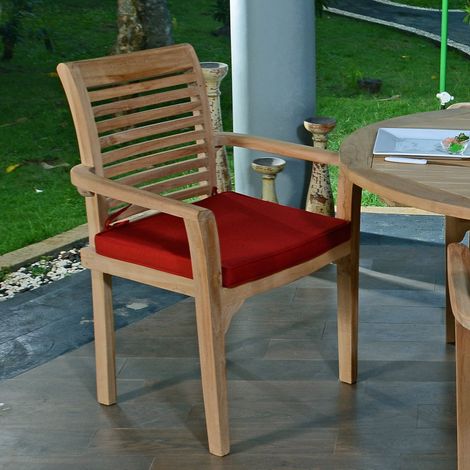Teck'Attitude – Fauteuil de jardin empilable en teck massif – Large assise ergonomique – Dossier incliné – Imputrescible et résistant aux intempéries (1/5)