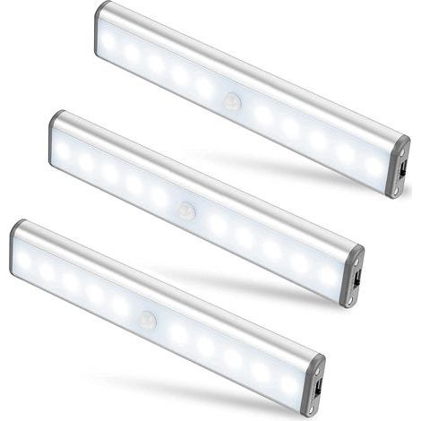 3-pack upgrade USB oplaadbare 10 LED magnetische bewegingssensor nachtlampje, schemering tot dageraad fotocel, automatisch aan / uit. Draagbaar, draadloos, overal te bevestigen voor kast, kast, kledin (1/5)