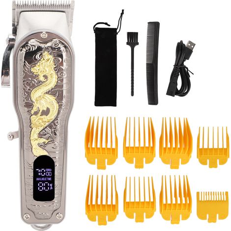 Tondeuse à Cheveux sans Fil Rechargeable USB, Silencieuse avec Écran LED et 8 Sabots de Guidage, Idéale pour Maison et Voyage (1/5)
