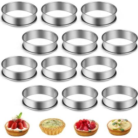 12pcs Moule à Gâteau Mousse Anneau à Tarte Anneaux à Dessert Anneaux de Cuisson en Acier Inoxydable Anneau à Gâteau Moule à (1/4)