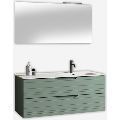 Mobile Badezimmerschrank mit Waschbecken und LED-Spiegel Solmira DX - Dunkel Grün