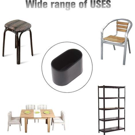 Lot de 8 embouts ovales pour pieds de table ou de chaise - Caoutchouc souple - Anti-rayures - 40 x 20 mm - Noir, - Versailles (1/4)