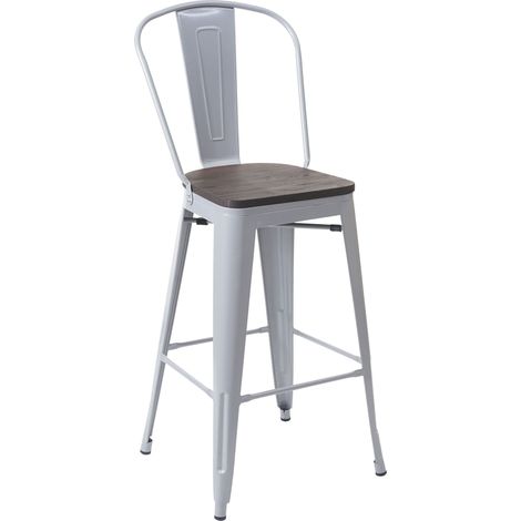 Tabouret HWC-A73, avec siège en bois et dossier, métal, style industriel - gris (1/5)
