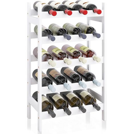 Étagère à vin en Bambou, Support d'affichage de 20 Bouteilles, étagères de Rangement sur Pied à 5 Niveaux pour Cuisine, Garde-Manger, Cave, Bar (Blanc) (1/5)