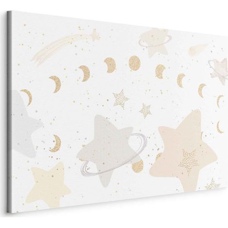Image - Galaxie fabuleuse - Phases de la lune dans des tons de jaune parmi des étoiles beiges et cendrées avec poussière d'étoiles/lune et étoiles (1/3)