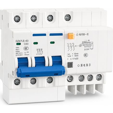Disjoncteur différentiel 3P 63A courbe C 6kA 230-400V EN61009 (1/5)