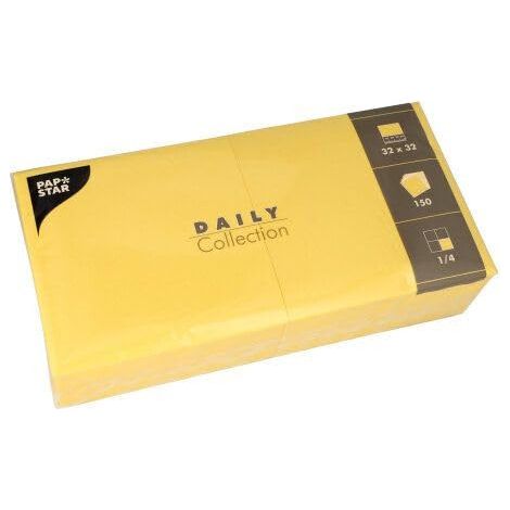 PAPSTAR DAILY COLLECTION 89638 LOT DE 150 SERVIETTES EN PAPIER, PLIÉES EN 1/4, 32 X 32 CM, JAUNES