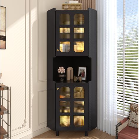 Mobile angolare 63,5x59,5x157,5 cm in MDF nero salvaspazio FloraGrace (1/5)