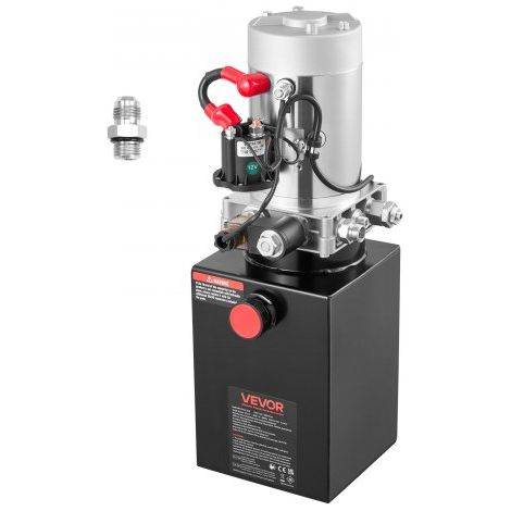 Bomba Hidráulica de Simple Efecto 6 Cuartos 12 V CC, Bomba del Remolque Volquete Caudal de 3,4 L/min, con Depósito Metálico para Elevación de Vehículos, Elevadores de Tijera, Apiladores (1/5)