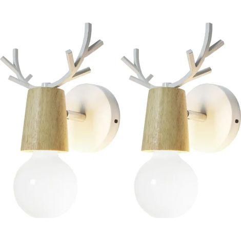 Lot De 2 Applique Murale Créatif Design Lampe Murale Tête De Cerf En Métal E27 Pour Chambre Salon Bar Loft Blanc (1/4)