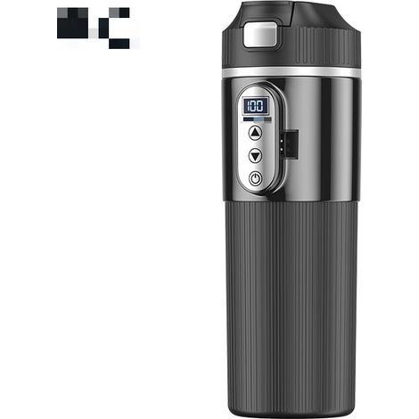 Heated travel mug, 500ml, stainless steel, water heater with LED display, suitable for camping/rapid heating, car beverage heater, car kettle, insulated mug, black. (1/5)