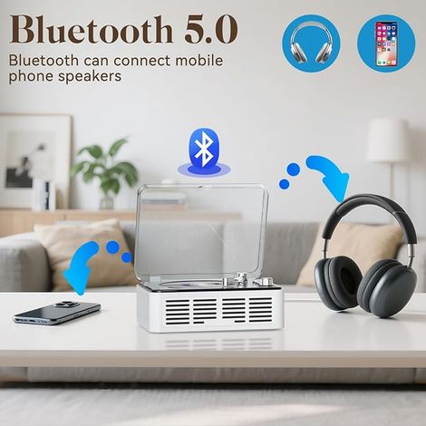 Lecteur CD avec Enceintes Son Stéréo HiFi, Lecteur de CD Vintage Bluetooth pour la Maison, Lecteur CD avec Radio FM et Télécommande, Prend en Charge la Lecture Via USB/AUX/Type-C (Blanc) (1/3)