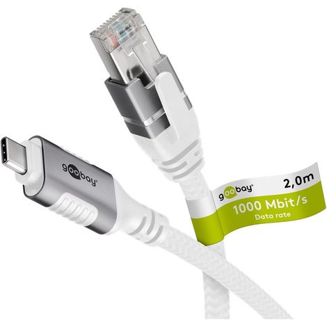 Cavo Ethernet da USB-C™ 3.1 a RJ45, 2 m, collega router, modem o switch di rete alla porta USB-C™ di un laptop, tablet o smartphone. Lunghezza del Cavo 2 m