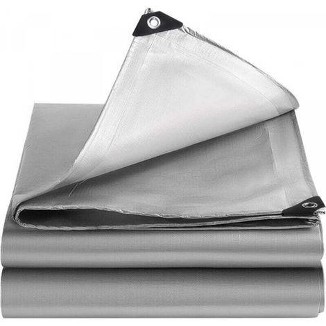 Bâche argentée robuste et imperméable avec œillets et bords renforcés, résistante aux UV, aux déchirures et à la décoloration, idéale pour le camping en terrasse, 2 x 4 m (1/5)