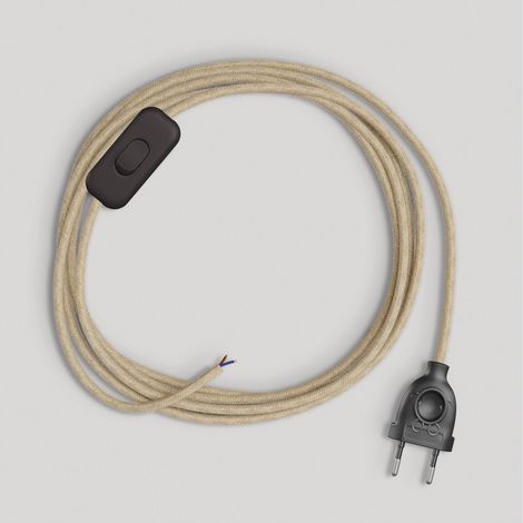 creative cables - Cablaggio per Lampada, Cavo RN06 Juta 1,80 m. Scegli Il Colore dell'interuttore e della Spina. - Nero