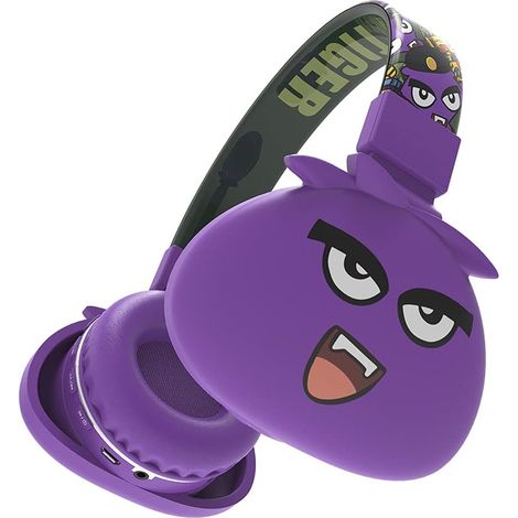 Casque sans fil pour enfants, pliable, stéréo, avec microphone et motif dessin animé (violet). (1/3)