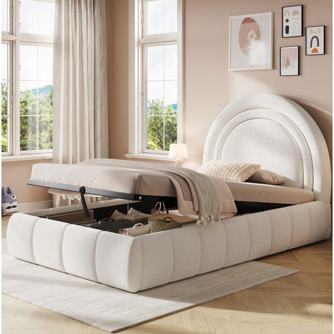 Cama infantil con almacenaje hidráulico beige OKMYHOME (1/5)