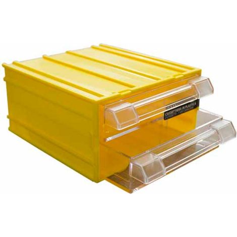 Cassettiera in Plastica con 2 Cassetti Colore Giallo 110x120x62mm