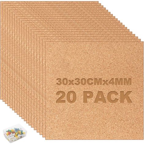 20 PCS Tableau Liege, Tableau en Liege 30 x 30 cm D'épaisseur 4mm, Panneau Liege avec 60 Punaises, Tableau Liege Mural Pour Décoration Murale, Panneaux D'affichage, Murs Photo, Publicité (1/5)
