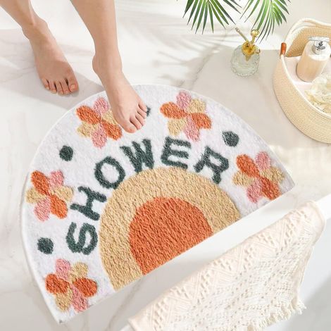 Tapis de douche semi-circulaire épais, absorbant et antidérapant, idéal pour l'entrée, les toilettes, la salle de bain et le bain - Tapis d'intérieur confortable (1/5)