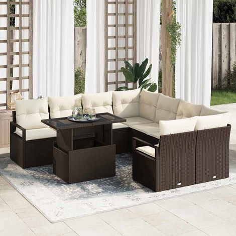 vidaXL Set Divano da Giardino con cuscino 9 pcs Marrone Poly Rattan (1/5)