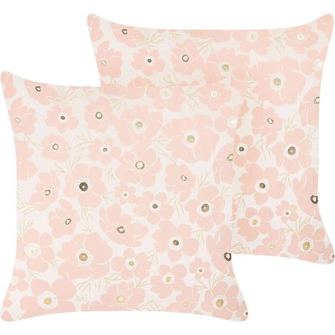 Set of 2 Decorative Cushions TRITELEIA Velvet 45 x 45 cm Pink Floral Pattern (1/5)
