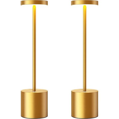 Lampe de table sans fil, batterie rechargeable 6000 mAh, 2 niveaux de luminosité, lampe de chevet en métal, pour salon, chambre à coucher, bureau, studio (doré) (1/5)