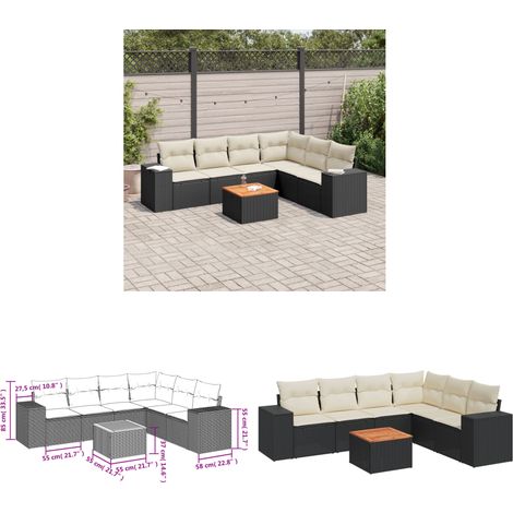 7-tlg. Garten-Sofagarnitur mit Kissen Schwarz Poly Rattan - Gartenmöbel Set - PE-Rattan Möbel - Outdoor Lounge - Esstisch - Gartenstuhl - Home & Living (1/3)