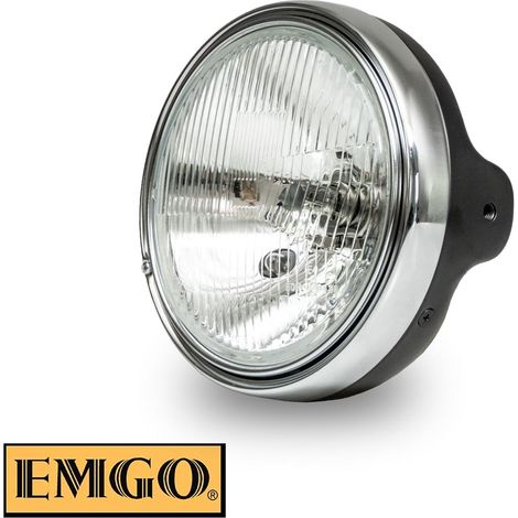 EMGO 2024/12 SCHEINWERFER / LAMPE SCHWARZ KOMPLETT (ORIGINAL-STYLE) KAWASAKI Z1 UND KZ MODELLE (BEFESTIGUNGSLÖCHER DURCHMESSER 10MM) (OEM: 23005-1016 23006-038) (E-MARKE) (1/2)