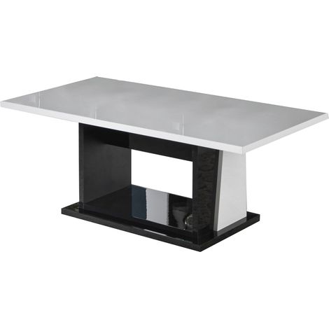 Table basse bois blanc et noir vernis laqué brillant Bilia 120cm (1/3)