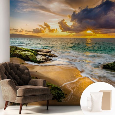 Tapete Vliestapete mit Kleber - Wanddekoration - Wandfolie - 3D Tapete Wand - Wohnungsdeko Meeresharmonie 250x250 cm