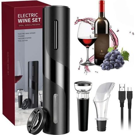 Tire Bouchon lectrique - Rechargeable - - Ouvre Bouteille - Coupe-Capsule - Verseur Aérateur - Bouchon à Vide - Câble (1/4)