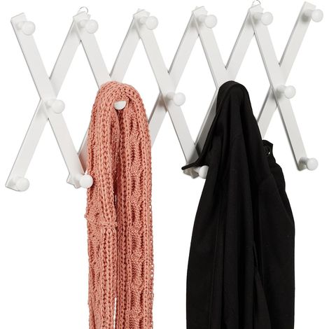 Portemanteau en Bois, Rangement réglable, 17 Crochets, pour Vestes, Support Pliable, patères, Blanc (1/5)